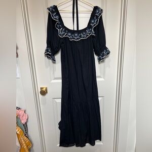 Elegant Black Christy Dawn Dress with Floral Embroidery